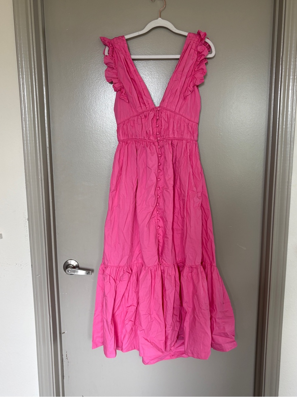Revolve O.P.T Pink Ruffle Sleeve V-Neck Maxi Dress